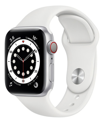 Apple Watch (GPS+Cellular) Series 6 display de 1.575" con correa de fluoroelastómero color blanco y caja color plata - Bueno (Reacondicionado)