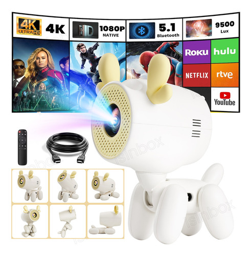 Proyector Mini Profesional Dog Regalo 4k Android 13 15000lm Led 1080p Con Cable Hdmi Isinbox A8