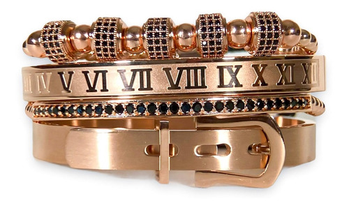 Pulsera Hombre Acero Inoxidable Chapa De Oro Rosado 18k Moda