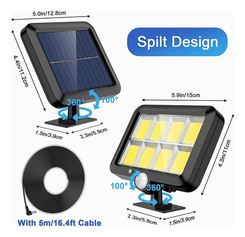 Lâmpada De Parede Solar Externa 120 Cob Com Sensor