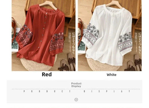 Blusa Bordada De Lino Y Algodón Con Mangas Tipo Farol De M