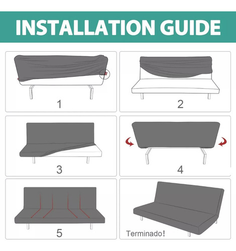 Faya Funda Elástica Para Futón sin Brazos Funda Plegable Para Sofá para Fundas de Sofá Cama 195-225cm Gris Claro
