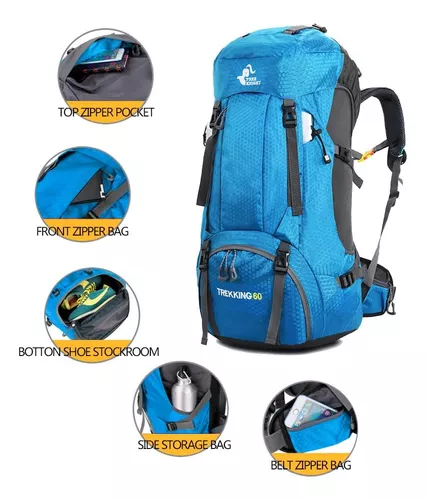 Mochila de senderismo ligera impermeable de 60 L con cubierta de lluvia,  mochila deportiva para viajes al aire libre para escalar, campamento, viajes