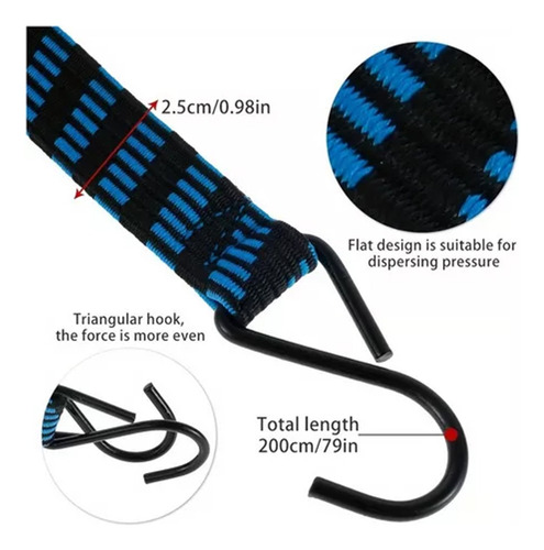 5tensor Liga Elastica Ganchos Sujecion Carga Equipaje Reforz Multicolor