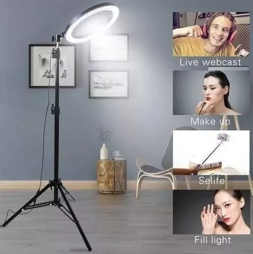 Imagen 1 de 3 de Tripode Con Luz Led Anillo Aro De 14 Pulgadas