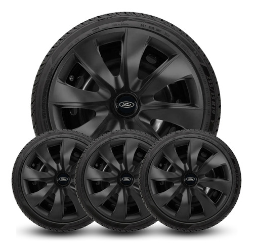 Juego 4 Tazas Ford Universal R13/14 Fiesta Ka Ecosport Y Mas Prime - Negro Mate 13