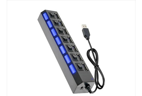 Hub 7 Portas Usb 2.0 Led C/ Chave Seletora Entrada P/ Fonte