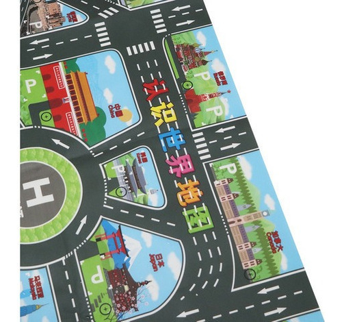 Alfombra De Juego De Tráfico Urbano De 83 X 58 Cm Con Pistas