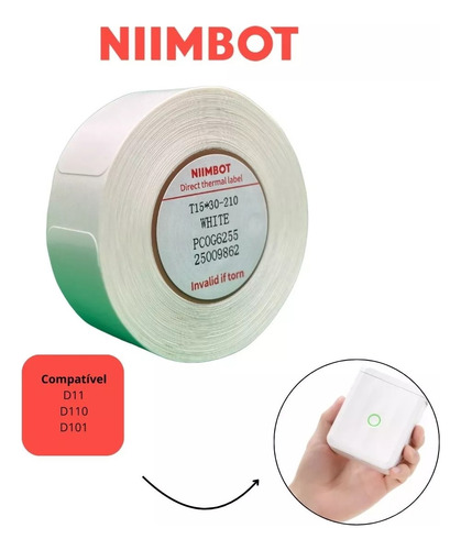 3 Rolos Papel Etiqueta Niimbot D110 D101 D11 15x30mm (630un) Branco