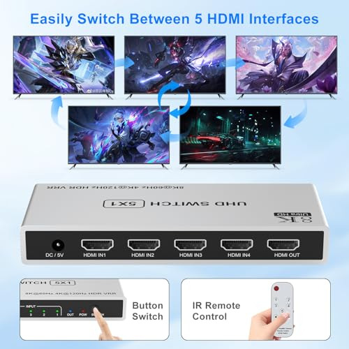 Switch Hdmi 8k 5 En 1 Con Control Remoto - Ideal Para Ps5