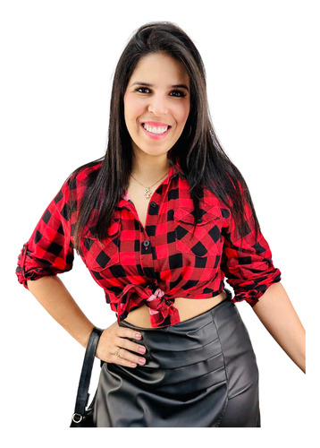 Camisa Feminina Manga Longa Xadrez