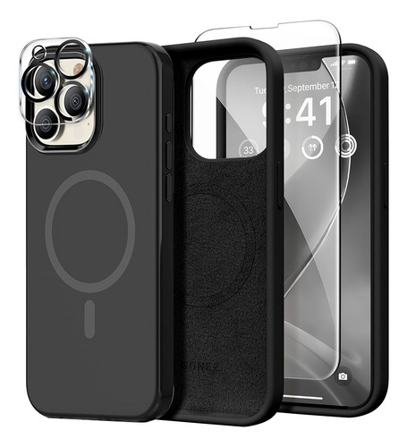 Funda Para Iphone Magsafe + Mica Pantalla + Mica Cámara Kit Negro Iphone 11 Pro Max