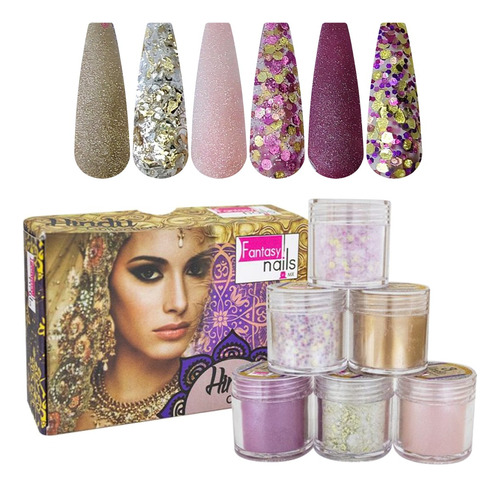 Gama 6 Acrílicos, A , Uñas Esculturales Fantasy Nails Color Hindu