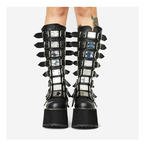 Botas De Plataforma Alta Con Hebilla De Metal For Mujer 2023