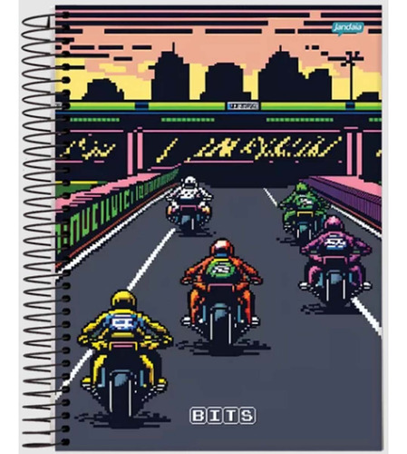 Caderno 10 Matérias 160 Fls Universitário Bits Pixel Jandaia Cor Moto