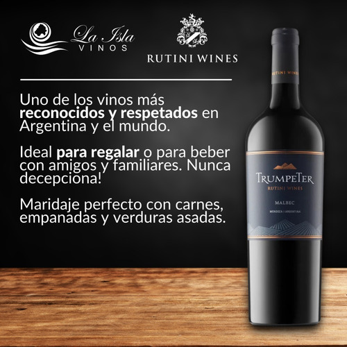 Imagen 2 de 10 de Vino Trumpeter Malbec Caja X 6 X 750ml. Envíos!