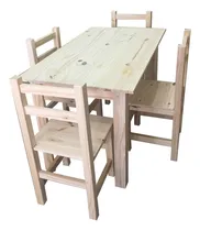 Comprar Mesa De Pino 140 X 80 + 4 Sillas Reforzadas - Pinoshow Color Sin pintar Diseño de la tela de las sillas SIN TAPIZAR