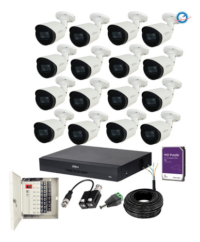 Kit 16 Cámaras 8mpx Bullet Con Audio Dvr 4k 16 Ch Dahua 3tb 