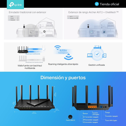Imagen 9 de 10 de Tp-link, Router Gigabit Wifi 6 Dual Band Ax5400, Archer Ax72