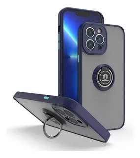 Funda Case Para iPhone 12 Pro Max Ahumado Con Anillo Azul