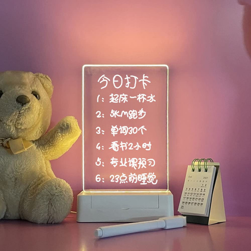 Toyera Tablero Acrílico De Borrado En Seco Con Soporte De Luz Nocturna Para Computadora, Luz Nocturna De Acrílico Transparente, Usb, Para Uso Personal Creativo, Incluye Marcadores De Borrado En Seco