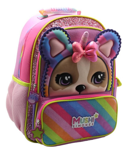 Mochila Escolar Simones Mushi Fun Color Rosa Diseño De La Tela Lisa