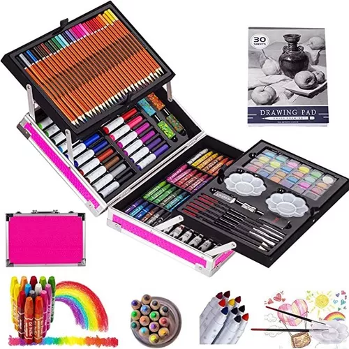 KINSPORY Juego de arte, paquete de 139 suministros de arte con 2 blocs de  bocetos, marcadores de dibujo para colorear, pasteles al óleo, lápices de