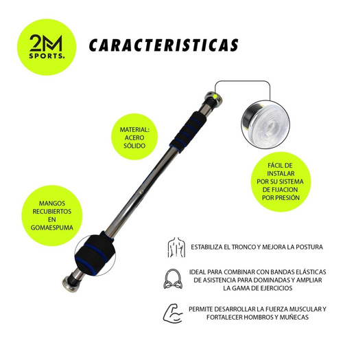 Imagen 2 de 9 de Barra Dominadas Extensible Puerta Fitness Ejercicio Gym