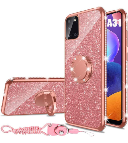 Funda Galaxy A31 Glitter Luxury Kickstand Rose Gold