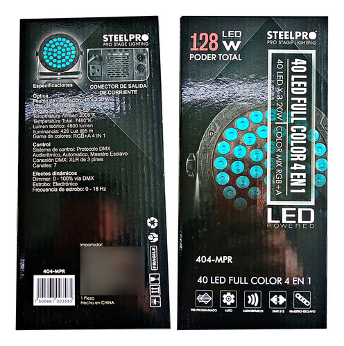 Cañon Par Led Steelpro 404-mpr 40x3.20w Rgb + Ámbar 4 En 1