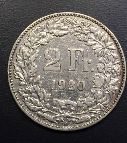 Swi280 Moneda Suiza 2 Francs 1920 F-vf Plata Ayff