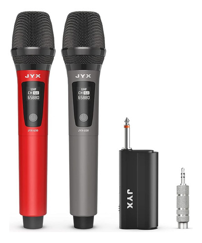 Micrófonos inalámbricos JYX, dobles UHF dinámicos con receptor, adaptador de 3.5mm y 6.35mm, alcance de 160ft. Perfectos para fiestas, bodas y más.