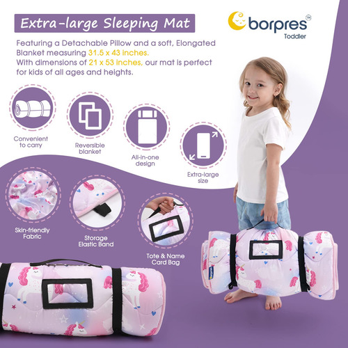 Colchoneta Para Siesta Con Almohada Juego Grande Enrollable Unicornio