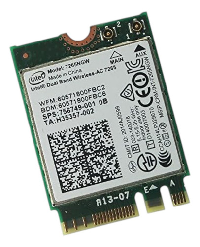 Tarjeta Wifi Intel 7265ngw 2.4/5 Mhz Ac 7265 Bt 4.2 M2/ngff (Usado)