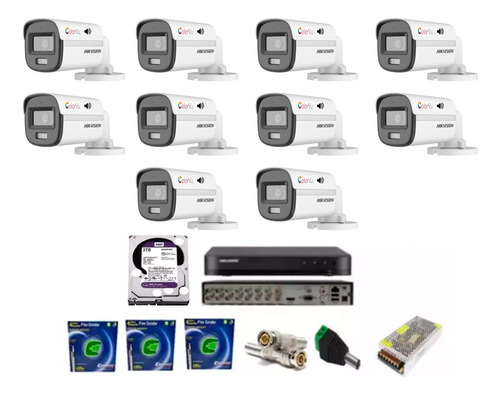 Kit Dvr Hikvision 16 Ch / 10 Colorvu Com Áudio / Hd 2teras