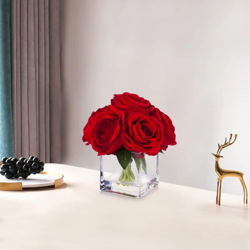 Enova Floral 7 Tallos Grandes Rosas Artificiales De Seda Arr