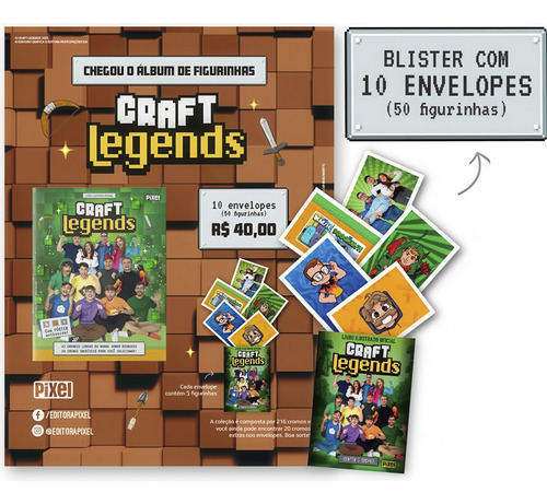 Kit De 10 Envelopes Com 50 Cromos - Álbum Oficial Craft Legends | Editora Pixel