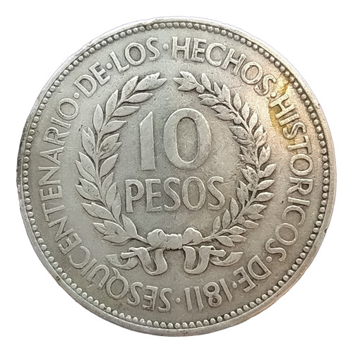 Antigua Moneda Plata 10 Pesos Uruguay 1961 Gaucho Km# 43 #2