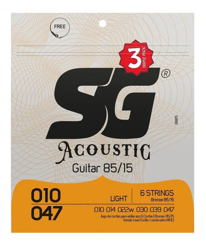 Encordoamento Sg 010 Aço Bronze 85/15 P/ Violão Triple Pack