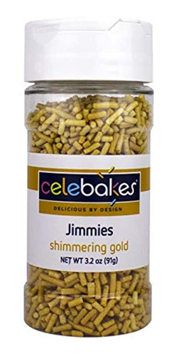 Celebakes Shimmering Decorativo Jimmie/sprinkles, Oro, 3 Oz