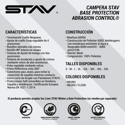 Imagen 8 de 10 de Campera Stav Base Cordura Protecciones Abrasion Control Md!