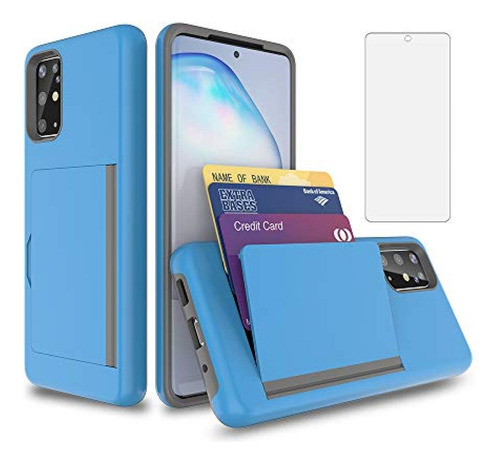 Funda Para Galaxy A51 5g C/guarda Tarjetas + Vidrio  Celeste