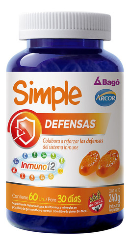 Suplemento Dietario Bagó Arcor Simple Defensas X60 Un Sabor Naranja