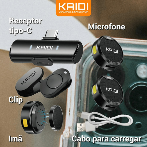 Microfone Lapela Com Imã Tipo C Anti Ruido Redondo Kaidi Cor Preto Preto