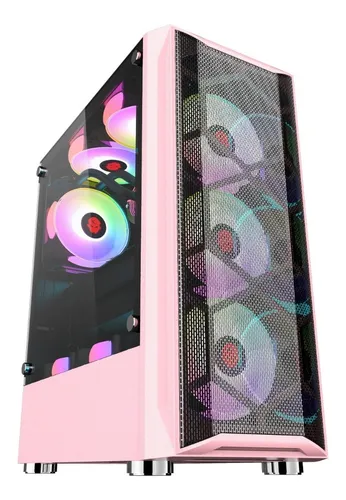 Gabinete Gamer Star Diomand Pink + Kit 6 Ventiladores Rgb