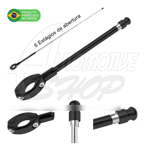 Antena Corta Pipa Moto Retrátil Guidao Aço Inox 7/8  Preto