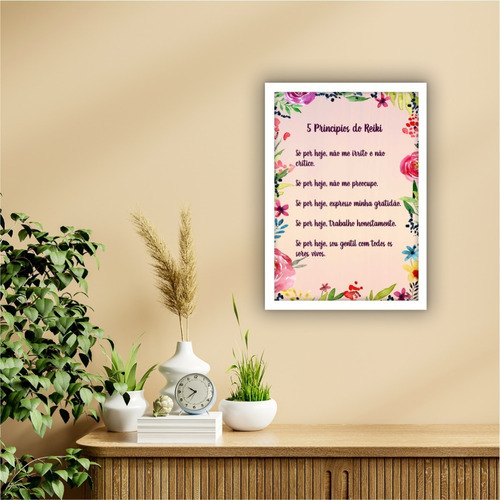 Marco: placa A3, 5 principios, Reiki, luz decorativa, marco, color del marco: blanco