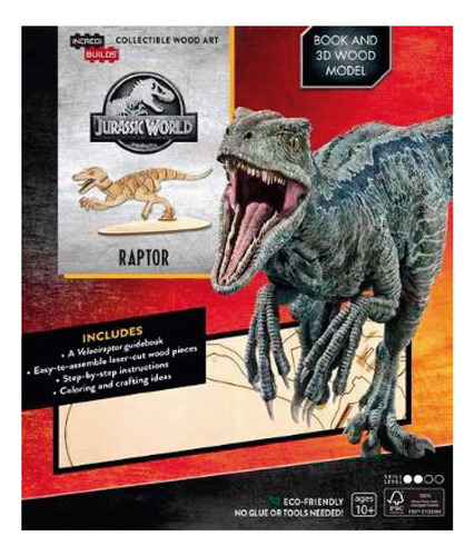 Jurassic World Raptor Libro Y Modelo Para Armar 3d-madera