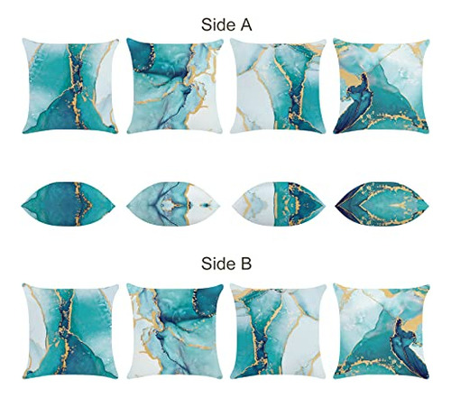 Juego De 4 Fundas Almohada Mármol Turquesa 45x45 Cm, Terciop