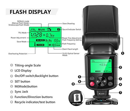 Neewer 750ii Ttl Flash Speedlite Con Pantalla Lcd Para Nikon